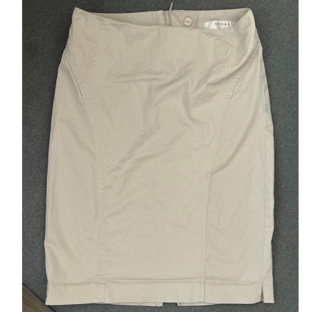 Kenar Womens Beige Cotton Blend Pencil Skirt Size 2 Tan Knee Length Professional